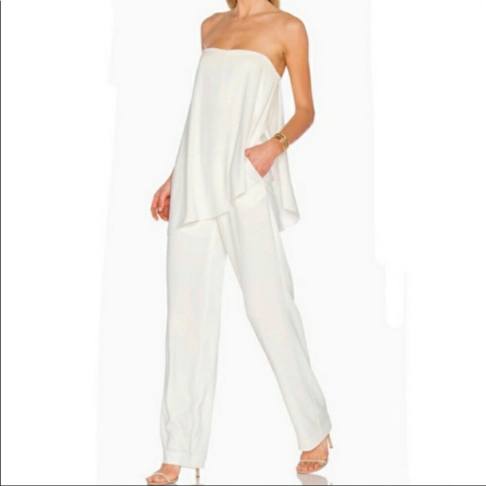 Halston Strapless White Jumpsuit NWT
